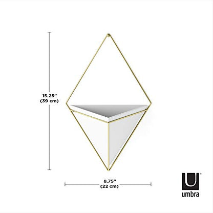 Umbra Trigg Hanging Planter for Small Plants, Large, White/Brass - color: White/Brass, size: Large