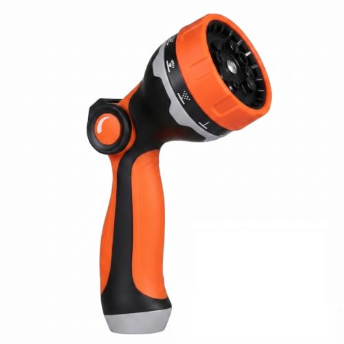 Garden Hose Nozzle, Thumb Control Water Hose Nozzle with 10 Spray Patterns, Slip Resistant High Pressure Sprayer nozzle for Plants & Lawns Watering, Car Wash and Pet Shower, Friend for Older-Orange - color: Orange