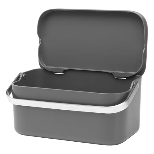 Brabantia Food Waste Caddy (0.48 Gal/Dark Gray) Kitchen Leftovers Can with Stay-Open Lid & Stainless Steel Handle for Composting - color: Gray