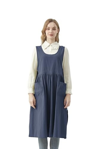 Nanxson Cotton Apron Women Split Plus Size Bib with Pockets - color: Navy