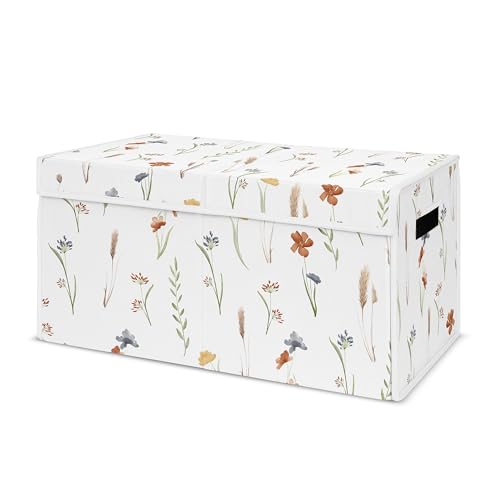 Sweet Jojo Designs Boho Floral Garden Flower Girl Collapsible Toy Storage Box Chest Organizer with Lid Baby Nursery Kid Children Room Watercolor Bohemian Farmhouse Wildflower Vintage Shabby Chic Green - color: Green Blue and Orange