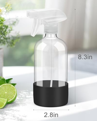 Glass Spray Bottles for Cleaning - 16 oz Spray Bottles with Silicone Sleeve - color: Black