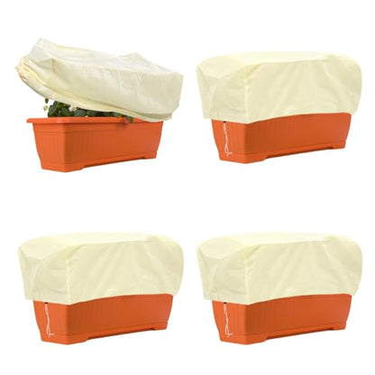 4 Pcs Rectangular Planter Box Cover Freeze Protection, Flower Box Covers Winter Frost Blanket with Drawstring for Outdoor Plants Balcony Windowsill Raised Beds(39.3x17.7x15.7 Inch)