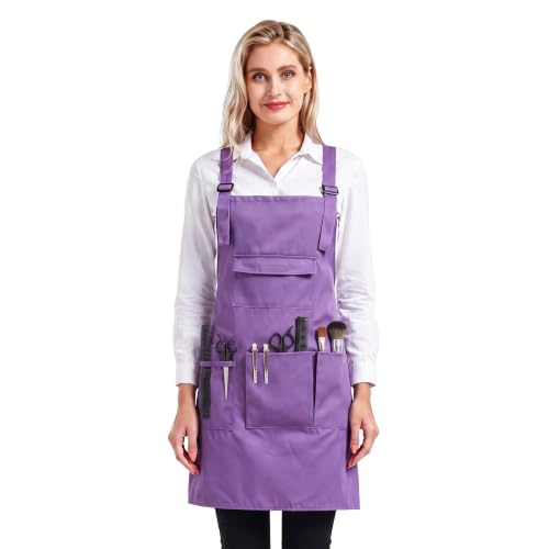 Nanxson Apron with Pockets Cross Back Apron for Hair Stylist Gardening - color: Purple