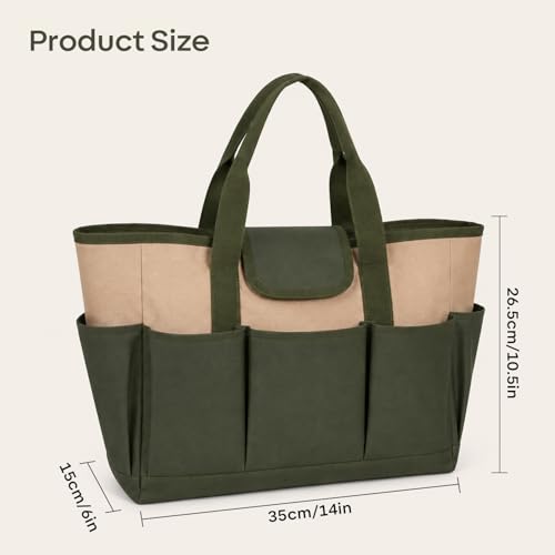 Foldable Garden Tool Tote Bag 8 Pocket Canvas Organizer (14x6in)