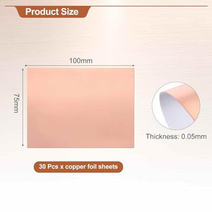MECCANIXITY 30pcs Copper Foil Thin Tape Sheet Copper Metal Conductive 3"x4" - size: 3"(75mm) W x 4"(100mm) L