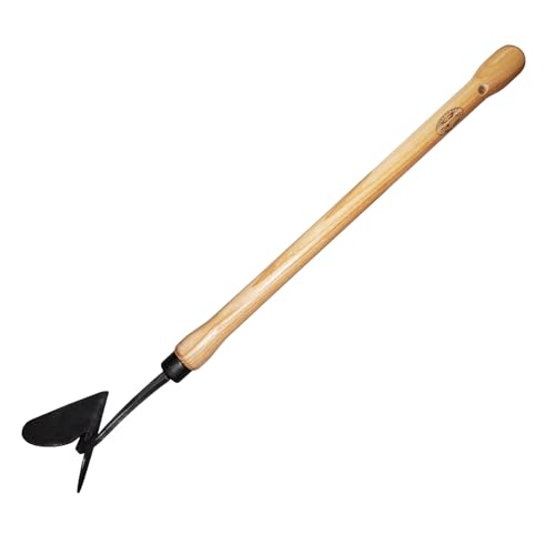 DeWit Drop Grip Hand Plow – Dutch Garden Tool, Ash Wood Handle, Dual Bulb Grip, 22.4" Length, Mini Furrow Opener for Raised Beds & Soil Cultivation