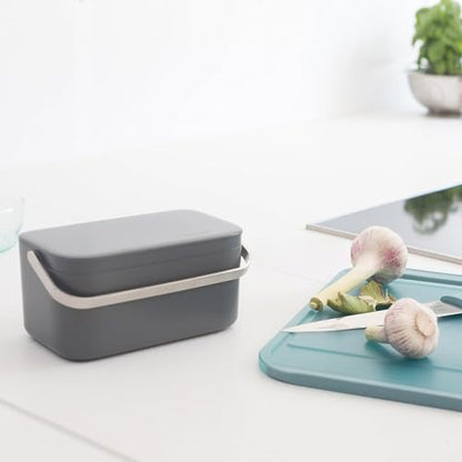 Brabantia Food Waste Caddy (0.48 Gal/Dark Gray) Kitchen Leftovers Can with Stay-Open Lid & Stainless Steel Handle for Composting - color: Gray
