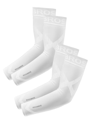 ROCKBROS Arm Sleeves for Men Women UV Sun Protection Cooling Compression - color: 2 Pairs:white, size: X-Large