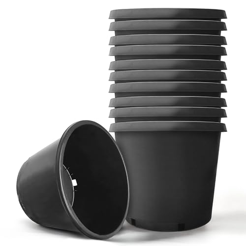 HOSTIC 15 Gallon Flexible Nursery Pots Gallon Pot with Drainage Holes Plastic Plant Container Suitable for Indoor Outdoor Vegetables Flowers Plants 10 PCS - size: Standard 15 Gallon