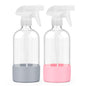 Glass Spray Bottles - 2 Pack 16 oz Clear Spray Bottles with Silicone Sleeve - color: Pink&Grey