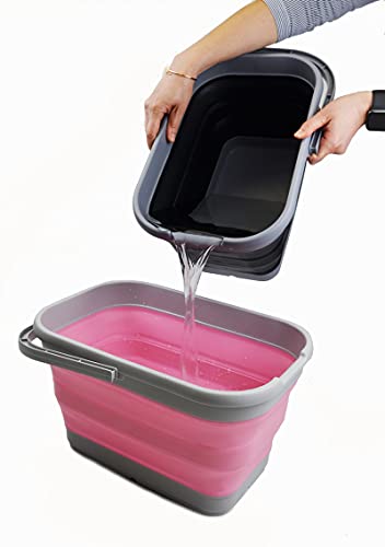 SAMMART 12L (3.17 Gallon) Collapsible Rectangular Handy Bucket (1, Grey/Pink) - color: Grey/Pink