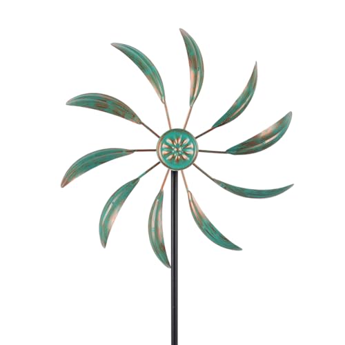 Metal Wind Spinners Outdoor,Garden Pinwheels Wind Sculptures - color: Small-green-a