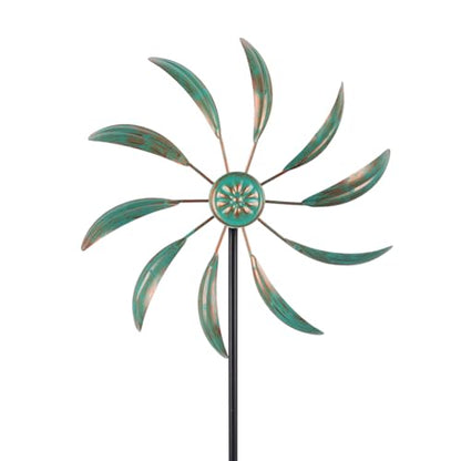 Metal Wind Spinners Outdoor,Garden Pinwheels Wind Sculptures - color: Small-green-a