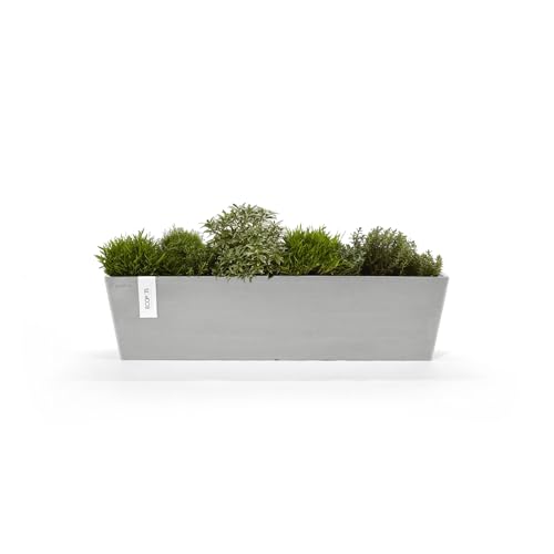 Ecopots Bruges Rectangular Flower Planter, White Grey, 31.5" - color: White Grey, size: 31.5"