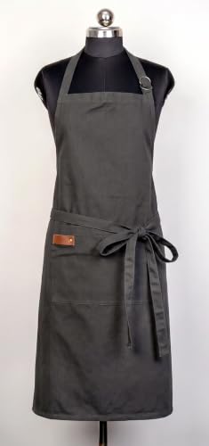 Washed Cotton Kitchen Apron | Adjustable 25x31, Black