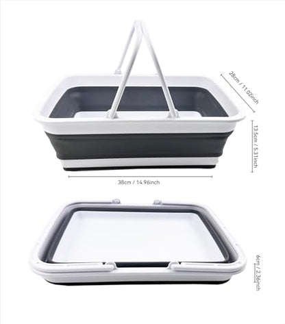 SAMMART Collapsible Basket with Handle 8L (2.1 Gallon) - Portable Outdoor Picnic Basket/Crate - Foldable Basin for Washing Dishes,Camping,Hiking (White/Steel Grey (Set of 2)) - color: White/Steel Grey (Set of 2)
