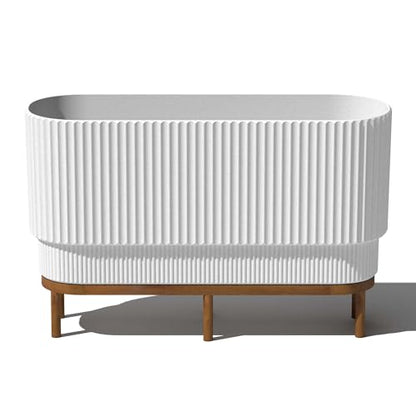 Veradek Demi Series Raised Long Planter - Wide Planter with Stand - color: White/Brown, size: 30 inch