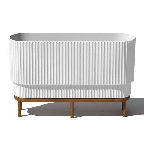 Veradek Demi Series Raised Long Planter - Wide Planter with Stand - color: White/Brown, size: 30 inch
