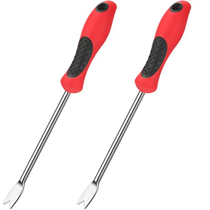 CHENGU 2 Pack Dandelion Weeder Tool with Handle, Polished Aluminum Alloy Weed Puller, Two-Pronged Fork Weeder Tool for Lawn Yard Farmland Gardening Transplant Plant
