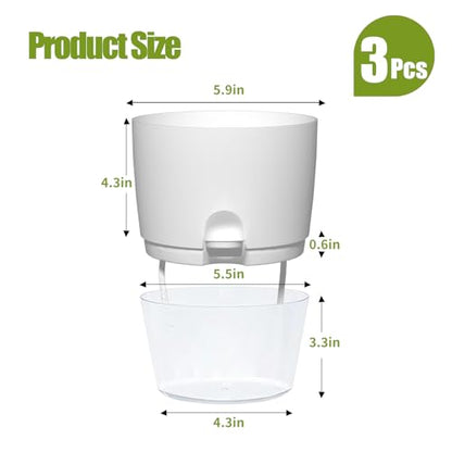 Oliz 6" Self Watering Pots for Indoor Plants, 3pk White w/Drainage Holes - color: White 3pcs