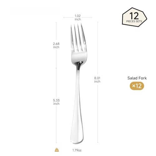 HIKAA 12-Piece Dinner Forks Set, 8-Inch 18/10 Stainless Steel Forks, Mirror Polished Dishwasher Safe Silverware Forks for Home, Restaurant, Party - size: 12-Piece, style: DINNER FORKS