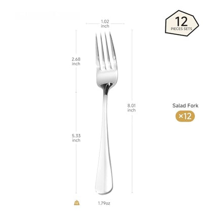 HIKAA 12-Piece Dinner Forks Set, 8-Inch 18/10 Stainless Steel Forks, Mirror Polished Dishwasher Safe Silverware Forks for Home, Restaurant, Party - size: 12-Piece, style: DINNER FORKS