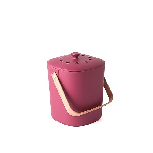 Bamboozle Countertop Compost Bin Kitchen | 1 Gallon | Odorless Composting Bin with Filters | Indoor Compost Bin with Lid | Plant Based Kitchen Composter for Food Scraps & Waste Recycling | Pomegranate - color: Pomegranate