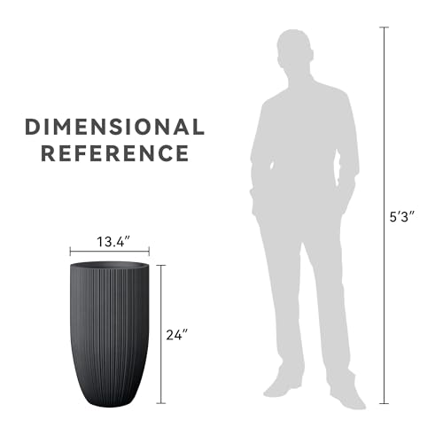 Kante Small Round Tapered Black Concrete Planter 24" Tall, Outdoor - color: Textured Black, size: 24" Tall