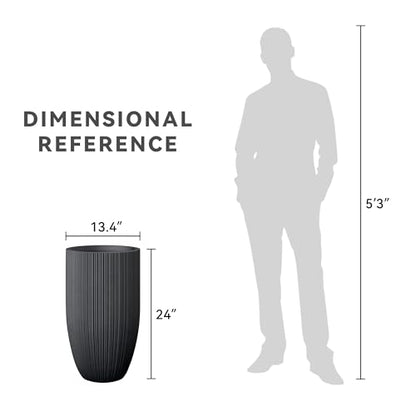 Kante Small Round Tapered Black Concrete Planter 24" Tall, Outdoor - color: Textured Black, size: 24" Tall