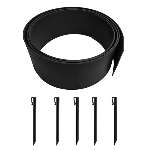 10FT Black Landscape Edging Coil Kit 4 Inch High with 5pcs 10-inch Spikes - style: 10FT Black