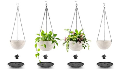 Hanging Planters 8 Inch & 10 Inch, 4 Pack Self Watering Baskets, White - color: White, size: 8 and 10 Inch-4P