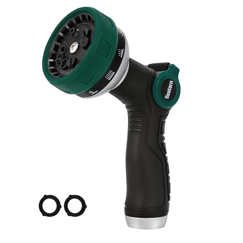 Garden Hose Nozzle, Heavy Duty Hose Sprayer with Thumb Control, 10 Spray Patterns, Reinforced Metal Shell, Comfortable Grip for Lawn, Plants, Car & Pet Washing – Forest Green