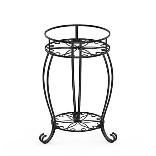 FaithLand 2 Tier Black Metal Plant Stand Indoor Outdoor, 19.4"