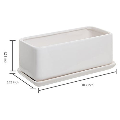 MyGift White Ceramic Succulent Planter with Drainage & Saucer, 2 Pack - size: 10 inch - 2 Pack