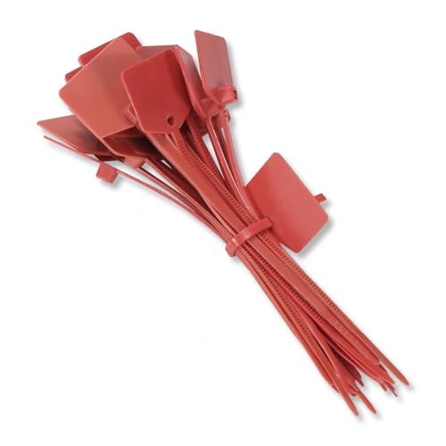 4 in Marker Nylon Cable Ties, Plastic Water Proof Tags, Self-Locking Written-on Cable Marker, Security Seals Label for Cabling, Wire Marking Label, Shipping Hanging Tags - Red/ 100pcs - color: Red, size: Small