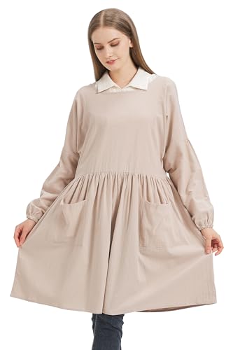 Nanxson Cotton Linen Apron Women's Long Sleeve Apron for Cooking,Gardening - color: A-beige