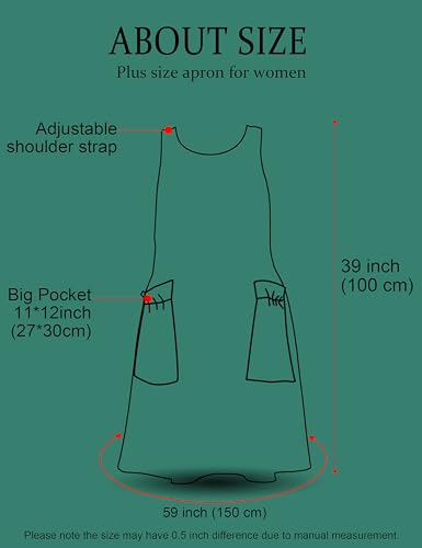 Big Plus Size Aprons for Women with Pockets Cotton Linen Baking Kitchen Cooking - color: Camellia