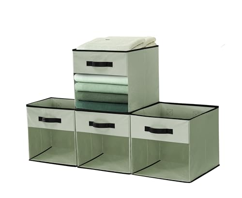 DECOMOMO Storage Bins, Cube Storage Bin with Window - color: Green, size: Kallax 13" x 15" / 4pcs