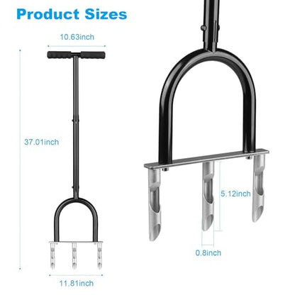 Manual Lawn Aerator Tool, Hollow Tines Plug Lawn Core Aerator, Heavy Duty Hand Soil Aeration Tool with Adjustable Handle, Grass Aeration Garden Tools for Lawn Care, Compacted Soil, Yard