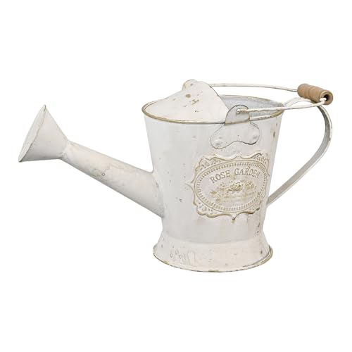 Vintage Metal Watering Can with Wooden Handle, Watering Can for Indoor/Outdoor Plants, Shabby Chic Decor for Home Balcony Courtyard Garden White - color: White