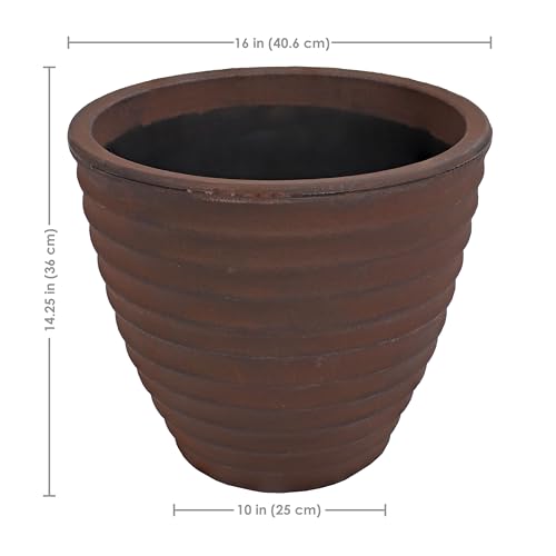 Sunnydaze Ribbed 13'' Plastic Planter Pot for Plants, Rust, 2pk - size: 16 in