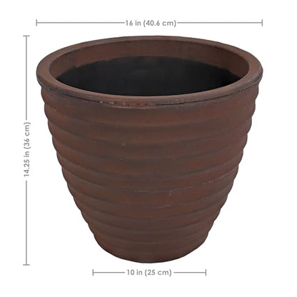 Sunnydaze Ribbed 13'' Plastic Planter Pot for Plants, Rust, 2pk - size: 16 in