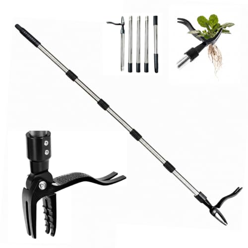 6FT Long Handle Stand Up Weeder Tool, 4-Claw Steel Head Weed Puller with 3-Stage Adjustable Length, All Steel Construction No Bending Garden Weeder for Lawn, Yard, Patio, and Flower Beds