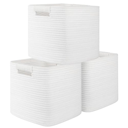 OIAHOMY Storage Cubes 11 Inch Storage Bins 3-Pack Square Baskets White - color: White