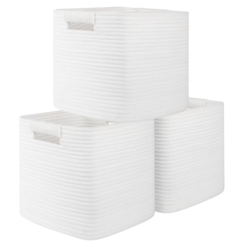 OIAHOMY Storage Cubes 11 Inch Storage Bins 3-Pack Square Baskets White - color: White