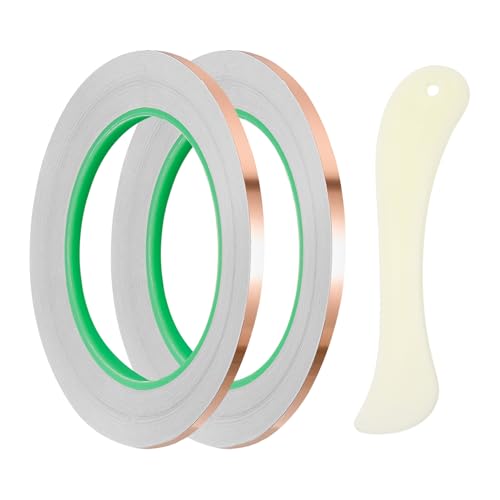 PATIKIL Copper Foil Tape, (0.12 Inch x 66 FT, Brass) (2 Set), Double Conductive Adhesive Tape with Correction Tool, Suit for - Guitar EMI/RFI Shielding/Electrical Repairs - size: 0.12 Inch x 66 FT