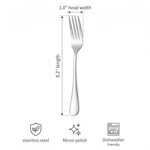 Dinner Forks Set of 6, Stainless Steel, Mirror Polished, 8.2 Inch