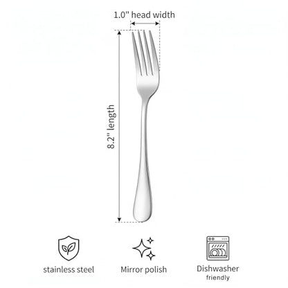 Dinner Forks Set of 6, Stainless Steel, Mirror Polished, 8.2 Inch