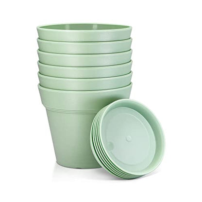 4 Inch Small Plant Pots 6 Pack, Plastic Plant Pots Indoor Saucer, Green - color: Green, size: 6 Pack-4in